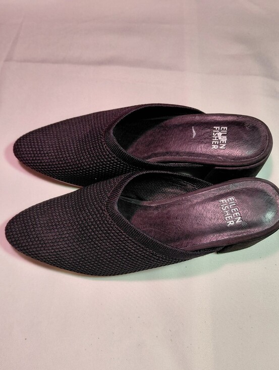 Eileen Fisher Shoes - Eileen Fisher Black Gest Knit Block Heel Pointed Toe Mules NWOB Size 8M